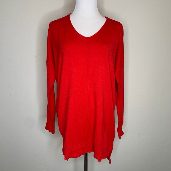 V Neck Red Sweater Sz Medium Small - Picture 1 of 9